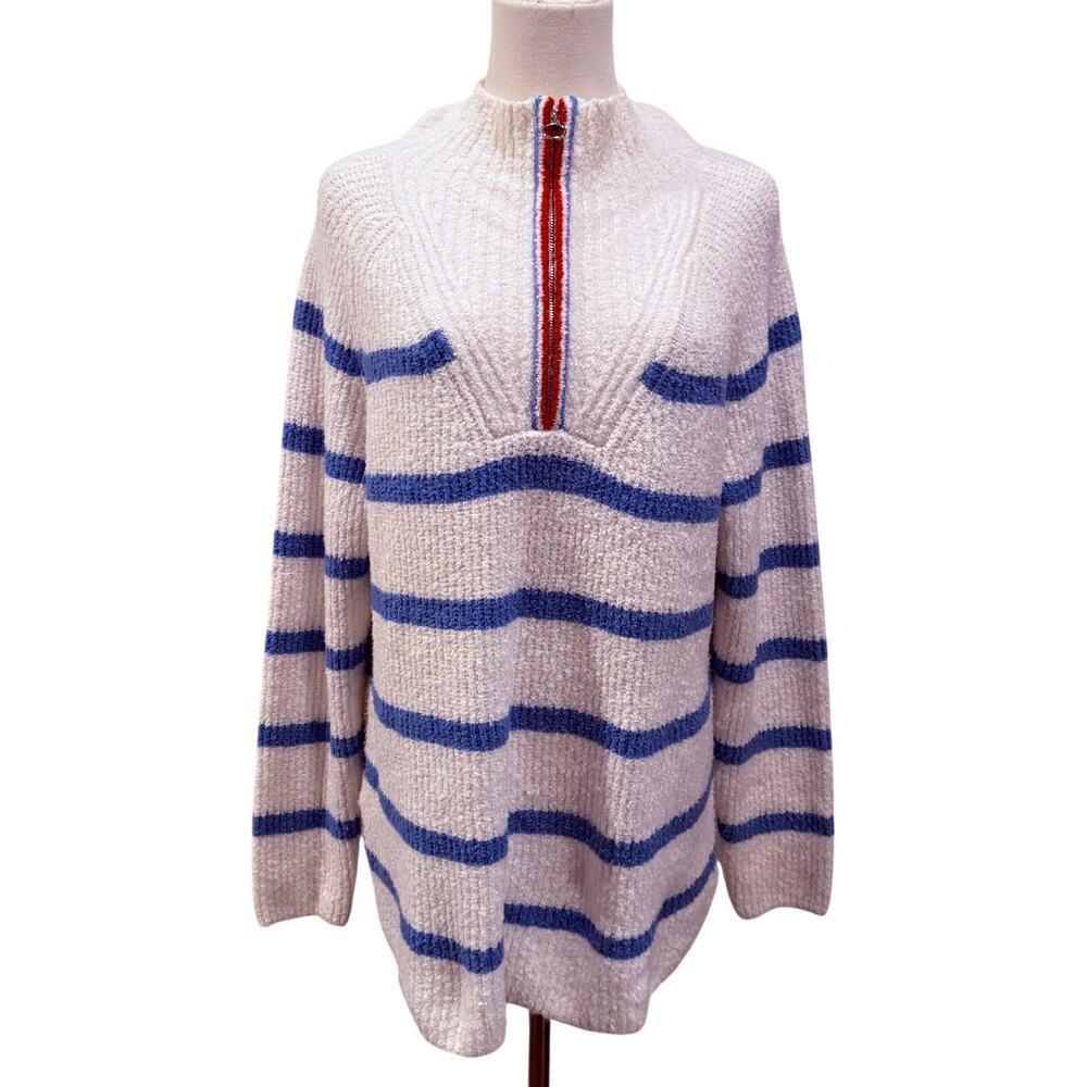 Talbots Boucle Half Zip Pullover Breton Stripe Soft Cozy Women Medium Preppy